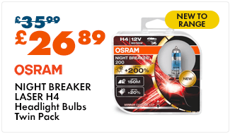 Osram NIGHT BREAKER LASER H4 headlight bulbs +200% more brightness - Twin Pack