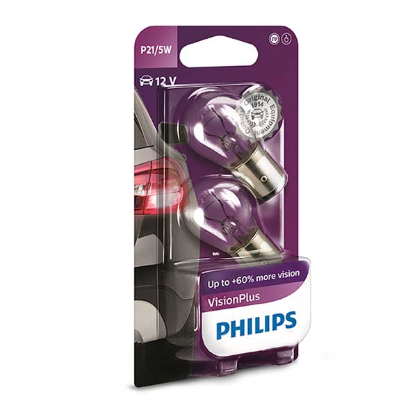 Philips Vision Plus 50%  380 12V P21/5W Twin Filament Bulb - Twin Pack