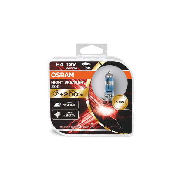 Osram Night Breaker Laser H4 +200% More Brightness Headlight Bulbs Twin Pack