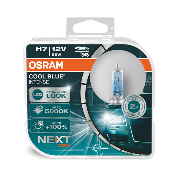 Osram Cool Blue Intense H7 headlight bulbs with a Xenon look (2 bulbs)