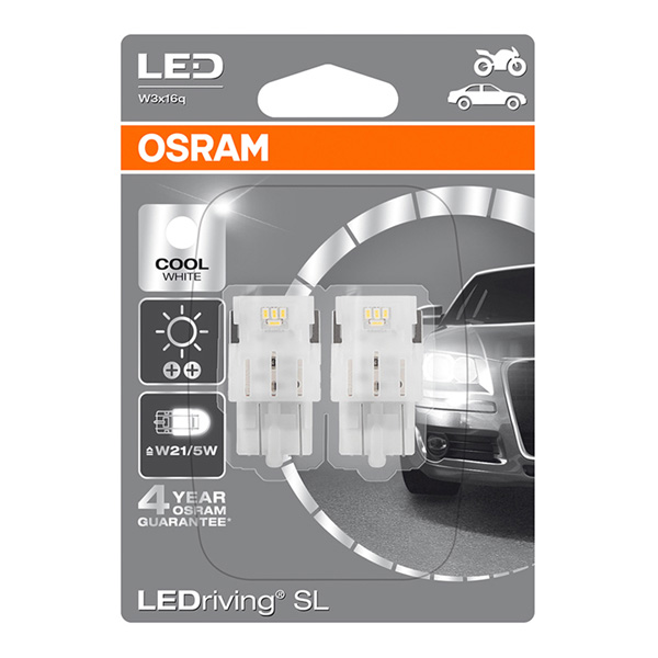 Osram 7715CW-02B LED W21/5W 12 V Standard Retrofit T20 DC Cool White 6000K double blister bulbs. 