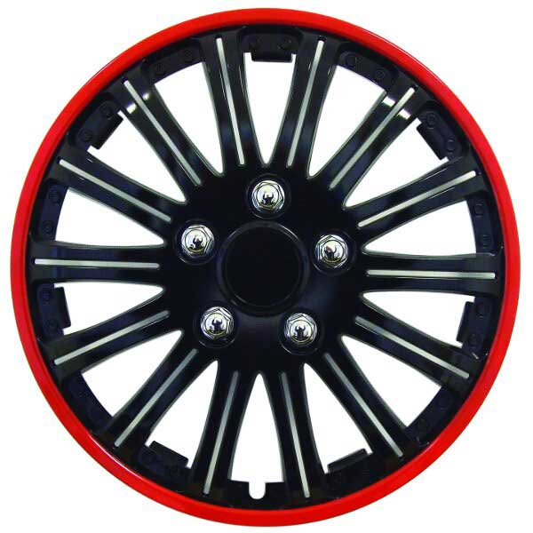 Streetwize 15" Lightning Black Gloss with Red Colour Ring Wheel Covers (Box Qty: 4)
