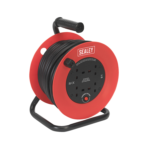 Sealey CR22525 Cable Reel 25mtr 4 x 230V 2.5mm Heavy-Duty Thermal